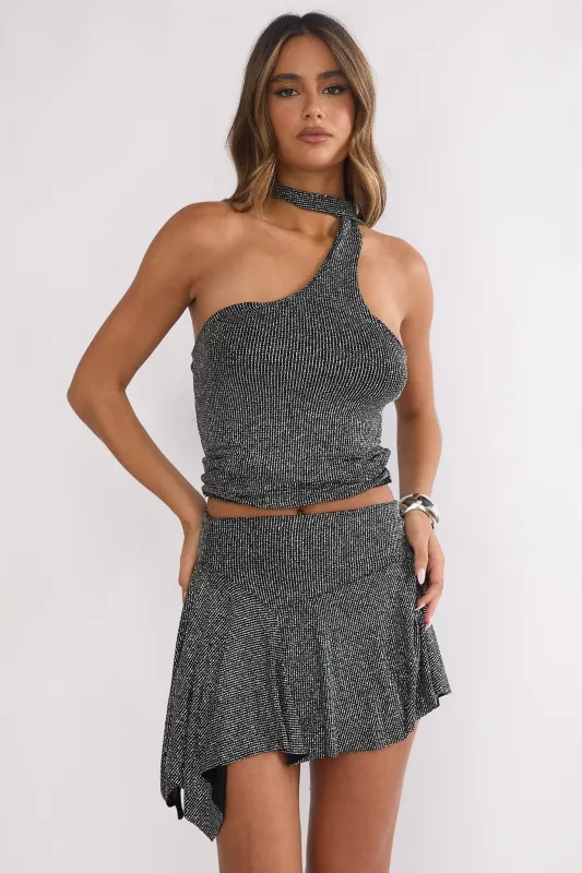 Vespera One-Shoulder Top Silver Black sold by Selfie Leslie