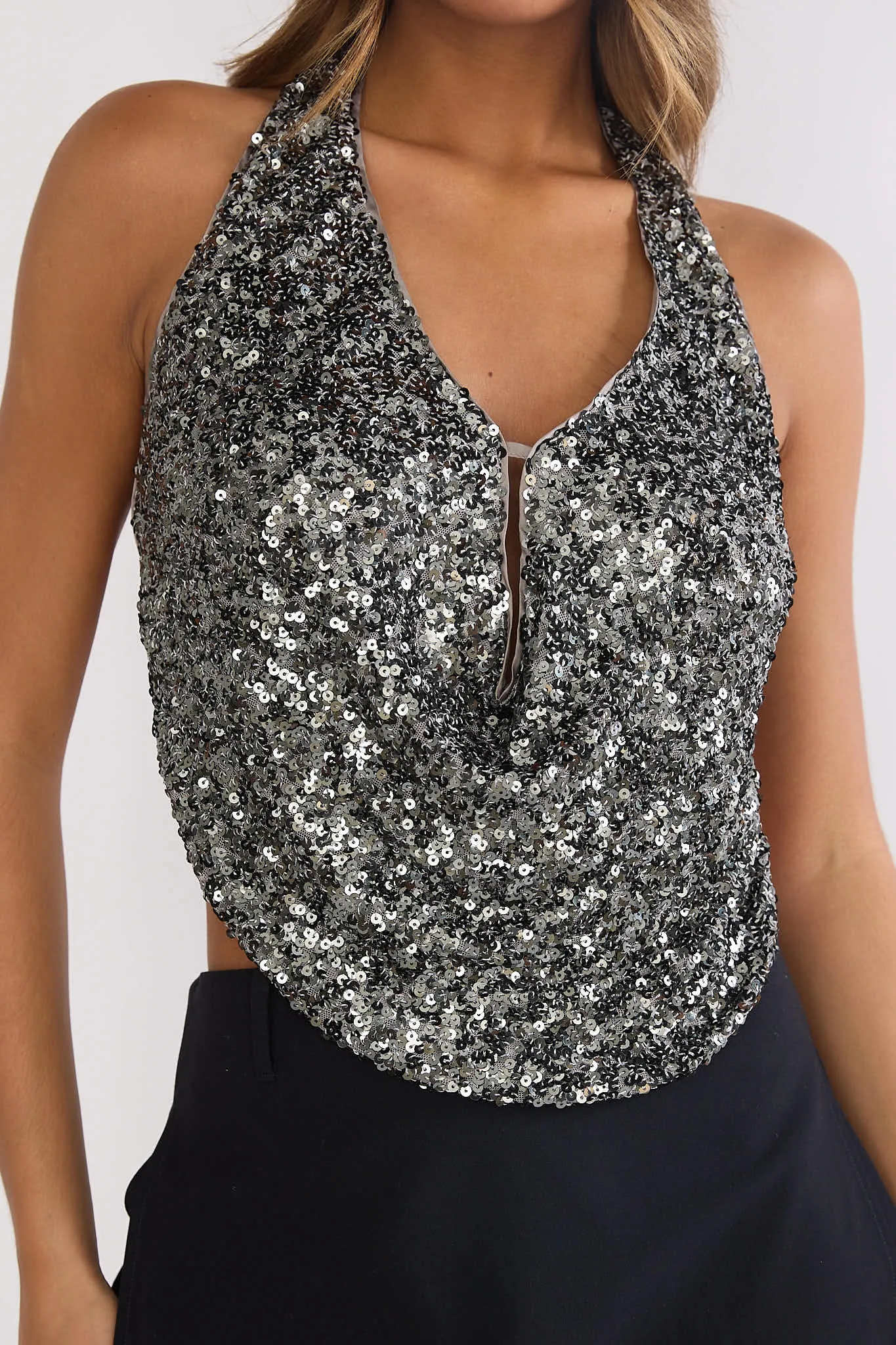 Marquess Backless Halter Top Sequin Gunmetal sold by Selfie Leslie product image thumbnail 3