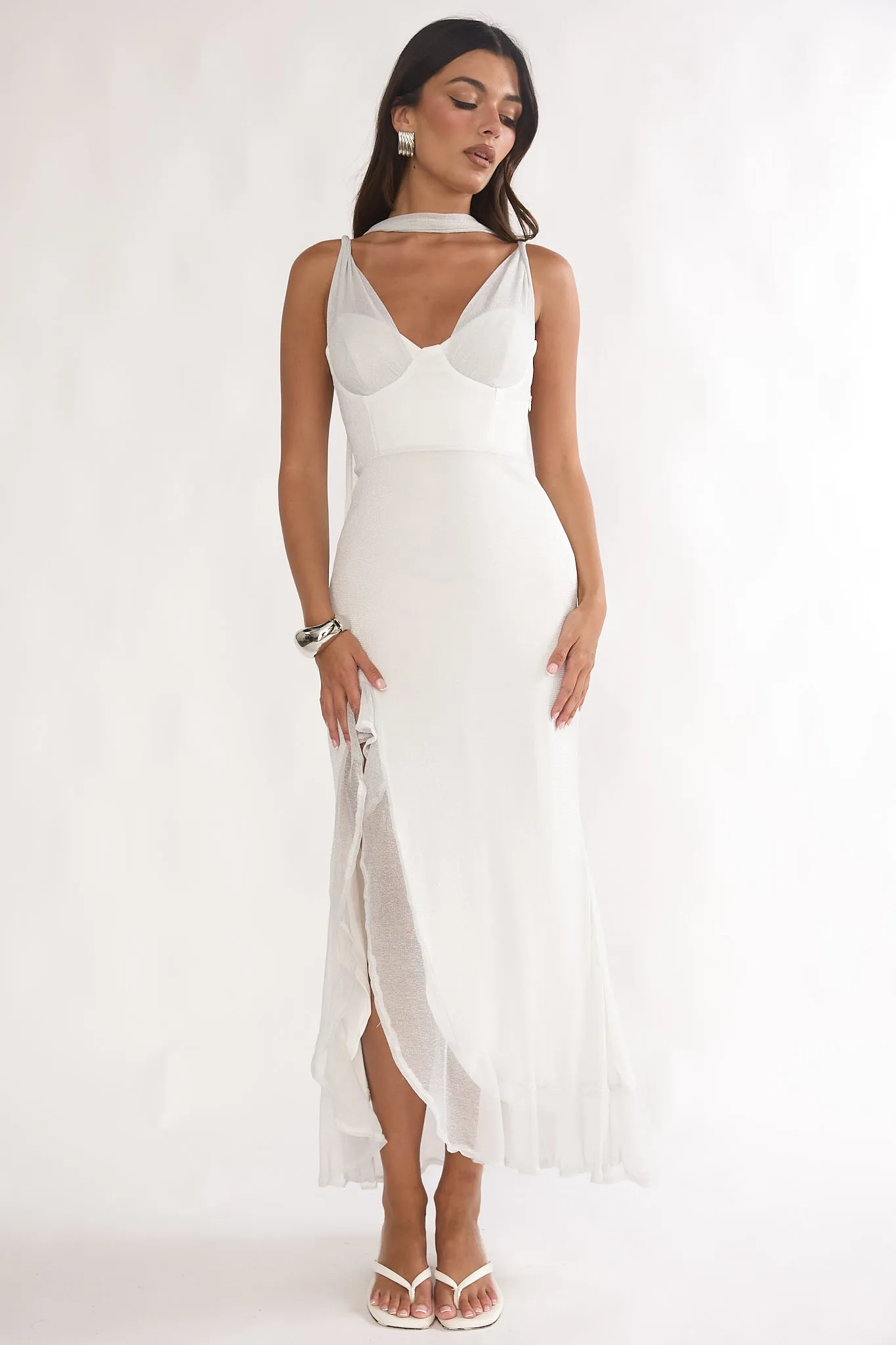 Chantrelle Twist Back Split Maxi Dress Silver sold by Selfie Leslie