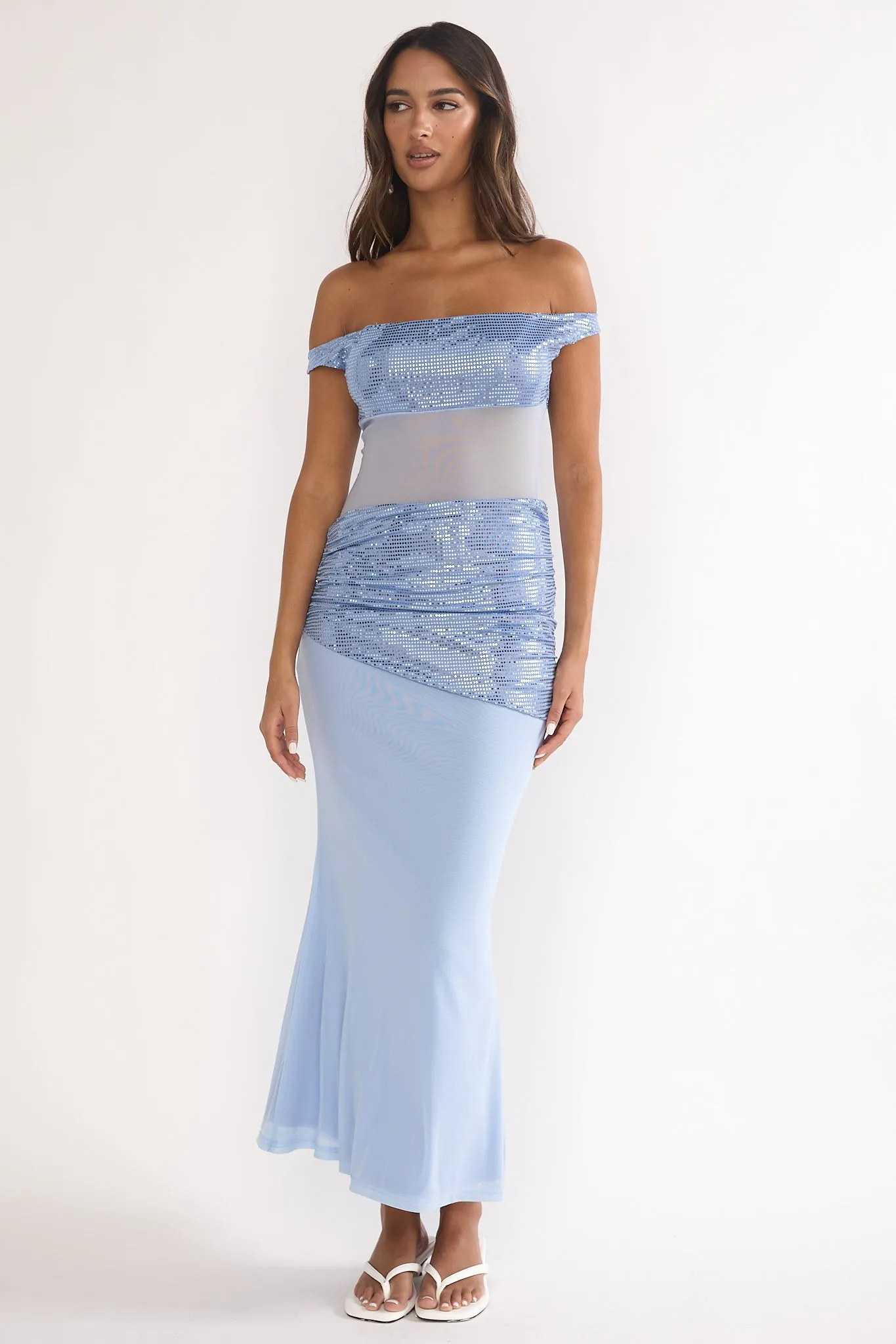 Bellora Off-Shoulder Sequin Trim Maxi Dress Blue sold by Selfie Leslie product image thumbnail 4