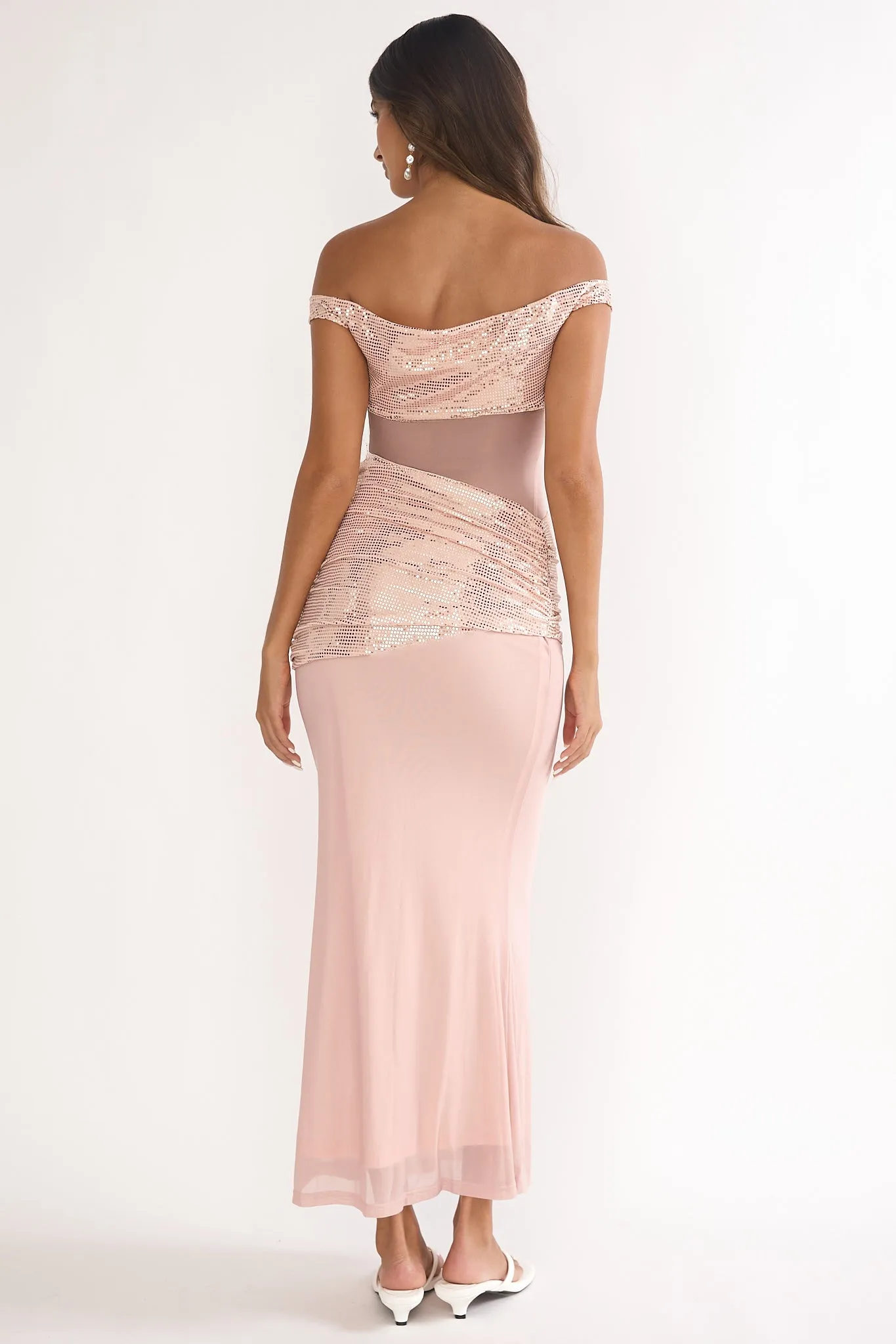 Bellora Off-Shoulder Sequin Trim Maxi Dress Nude sold by Selfie Leslie product image thumbnail 2