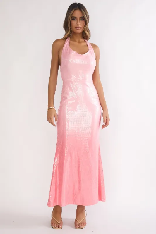 Koral Halter Sequin Maxi Dress Gradient Pink sold by Selfie Leslie