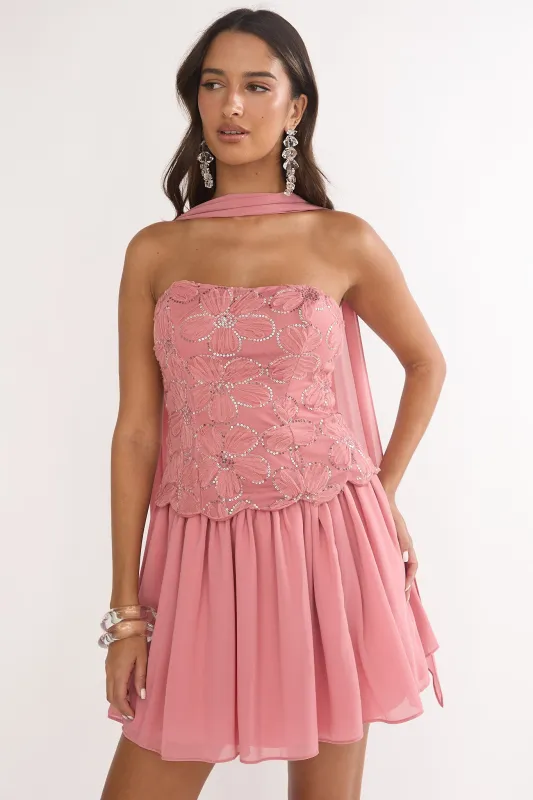 Sunset Serenade Elasticated Waist Mini Skirt Rose sold by Selfie Leslie