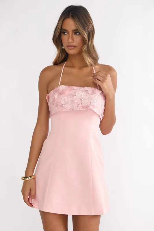 Sunbeam Kiss Foldover Floral Bust Mini Dress Blush sold by Selfie Leslie