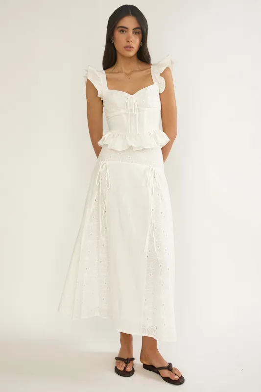 Danette String Tie Embroidery Maxi Skirt White sold by Selfie Leslie