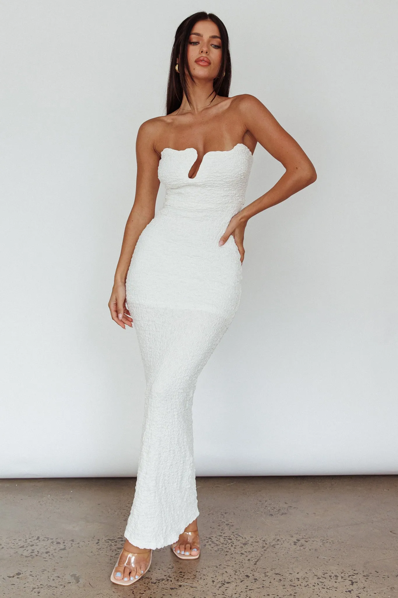Horizon Strapless Textured Midi Dress White sold by Selfie Leslie product image thumbnail 5