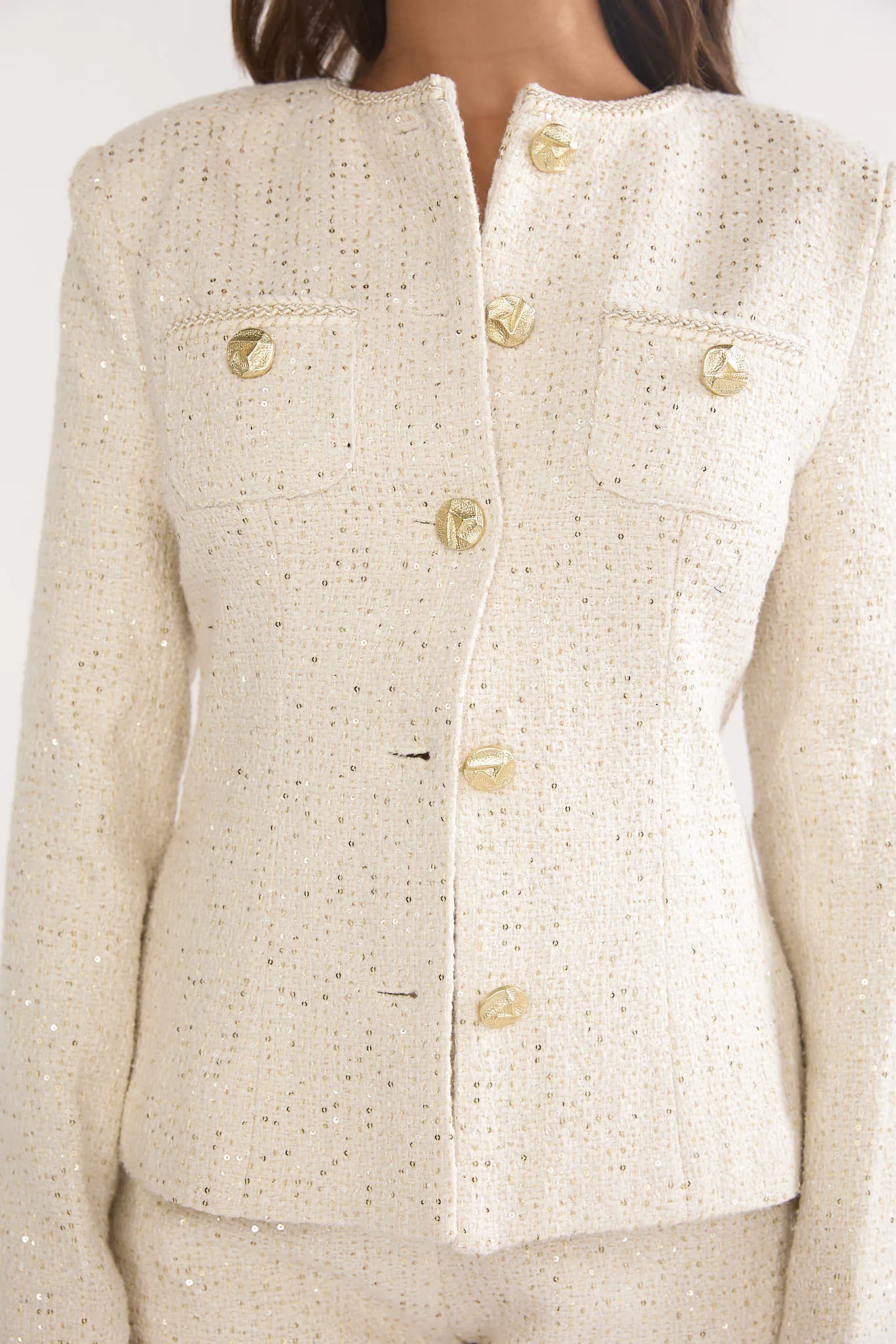 Kyomi Gold Button Tweed Jacket White Gold sold by Selfie Leslie product image thumbnail 3