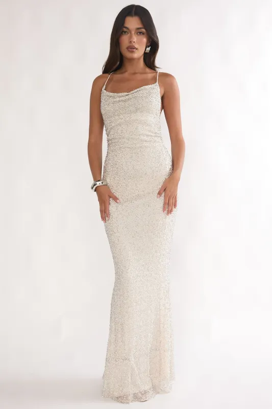 Emillia Strappy Open Back Maxi Dress Sequin Ivory sold by Selfie Leslie