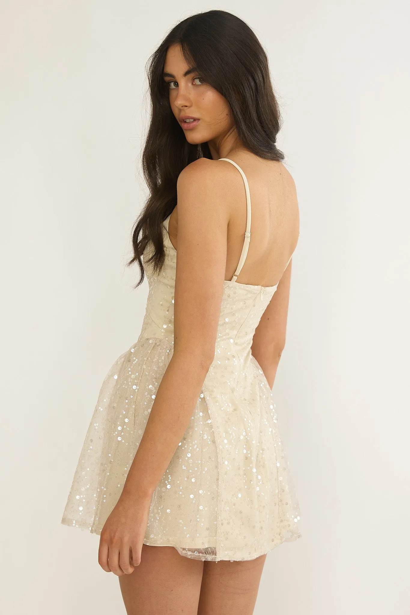 Roselisse Cami Strap Sequin Mini Dress Oyster sold by Selfie Leslie product image thumbnail 2