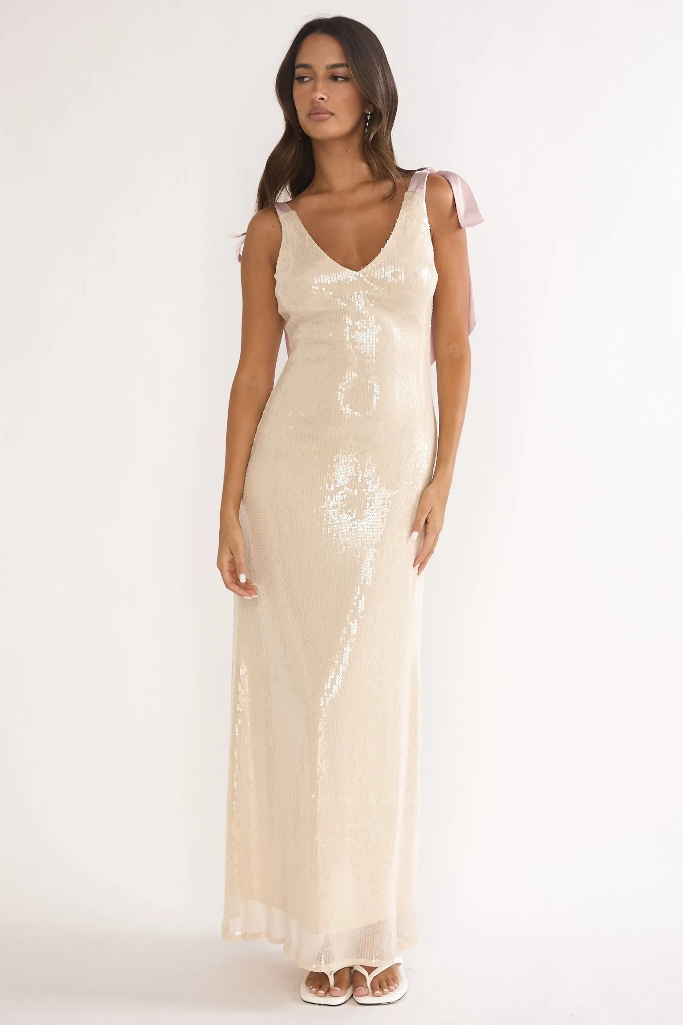 Bellamira Bow Shoulder Maxi Dress Sequin Champagne sold by Selfie Leslie product image thumbnail 5