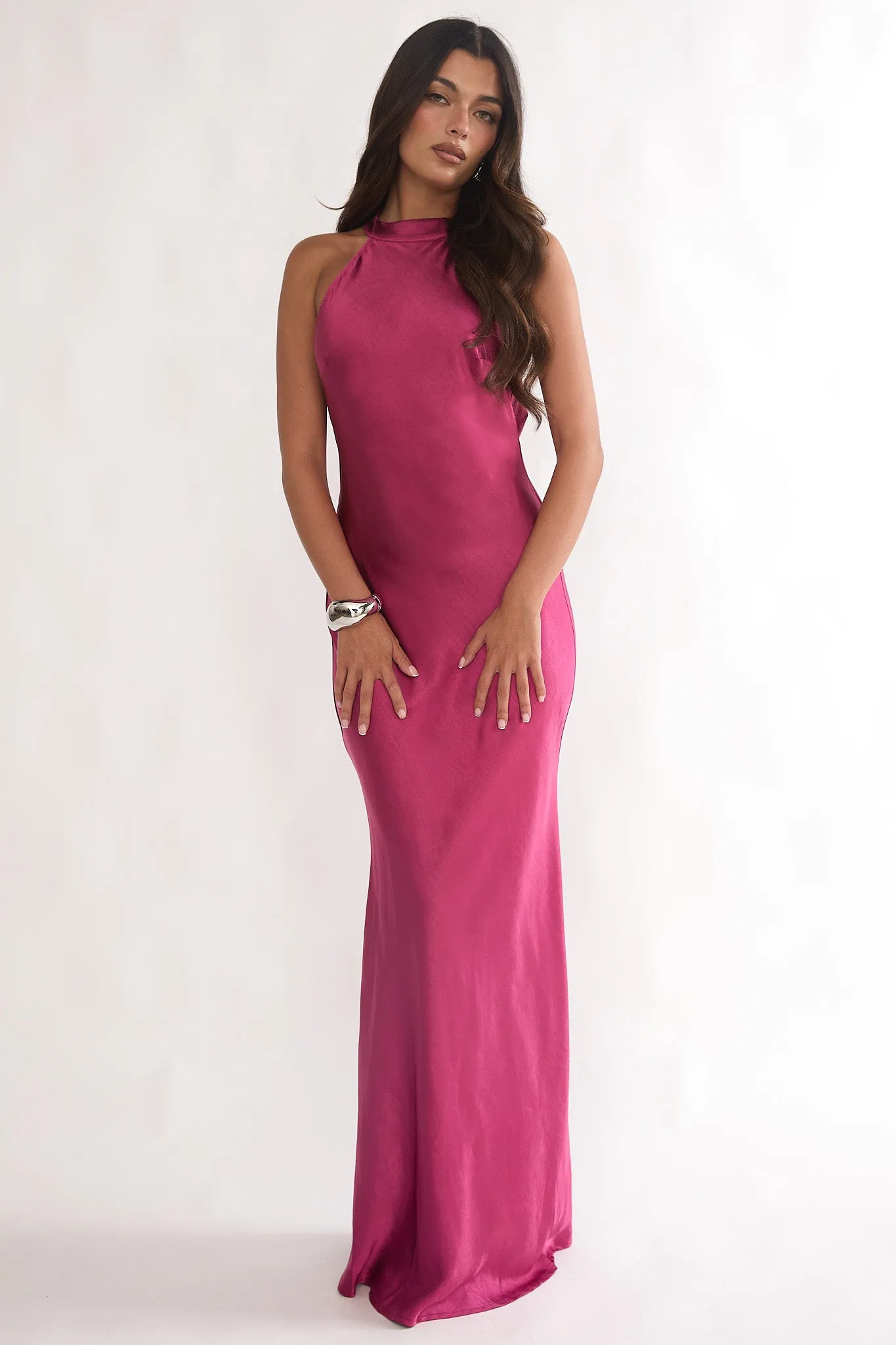 Saphirra Open Cowl Back Maxi Dress Berry sold by Selfie Leslie product image thumbnail 5