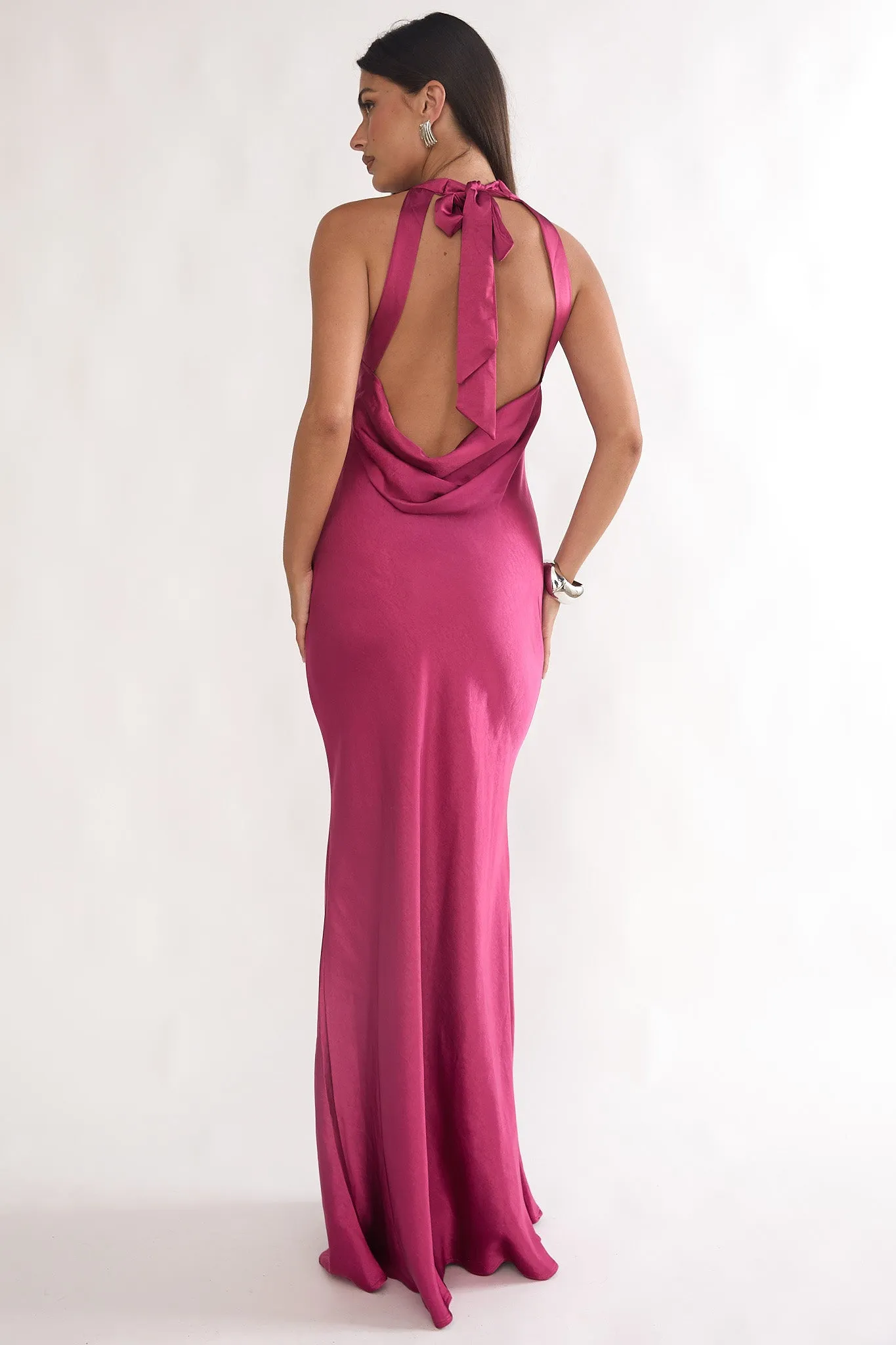 Saphirra Open Cowl Back Maxi Dress Berry sold by Selfie Leslie product image thumbnail 2