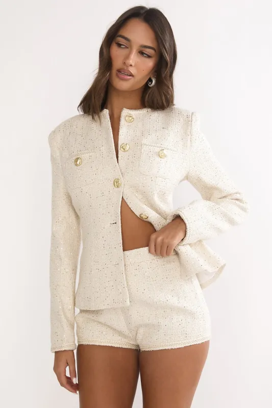 Kyomi Gold Button Tweed Shorts Whitegold sold by Selfie Leslie
