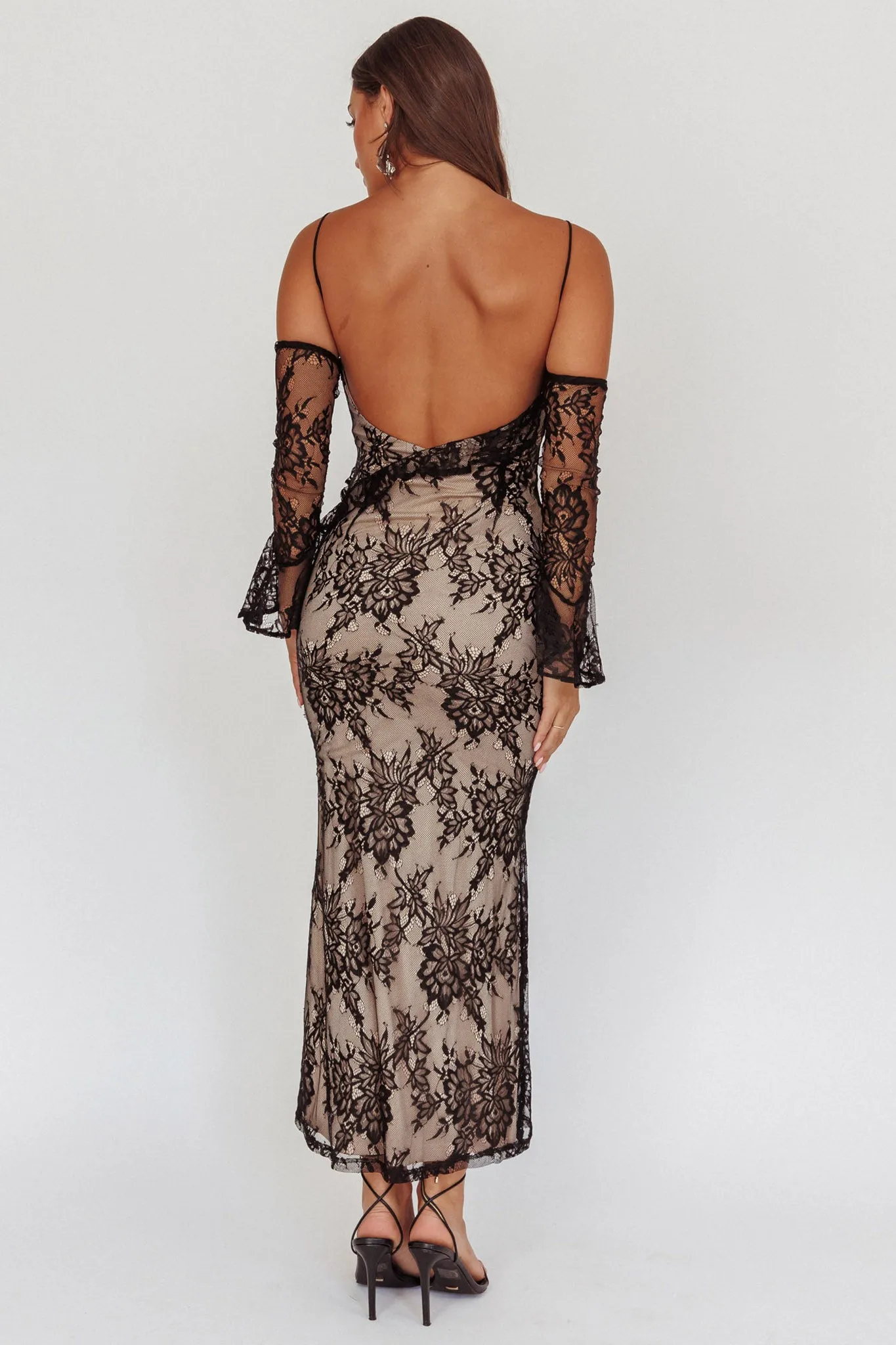 Zarah Off-Shoulder Sleeve Lace Maxi Dress Black sold by Selfie Leslie product image thumbnail 2