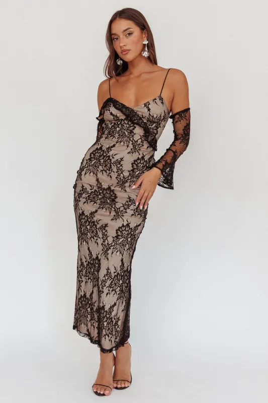 Zarah Off-Shoulder Sleeve Lace Maxi Dress Black sold by Selfie Leslie