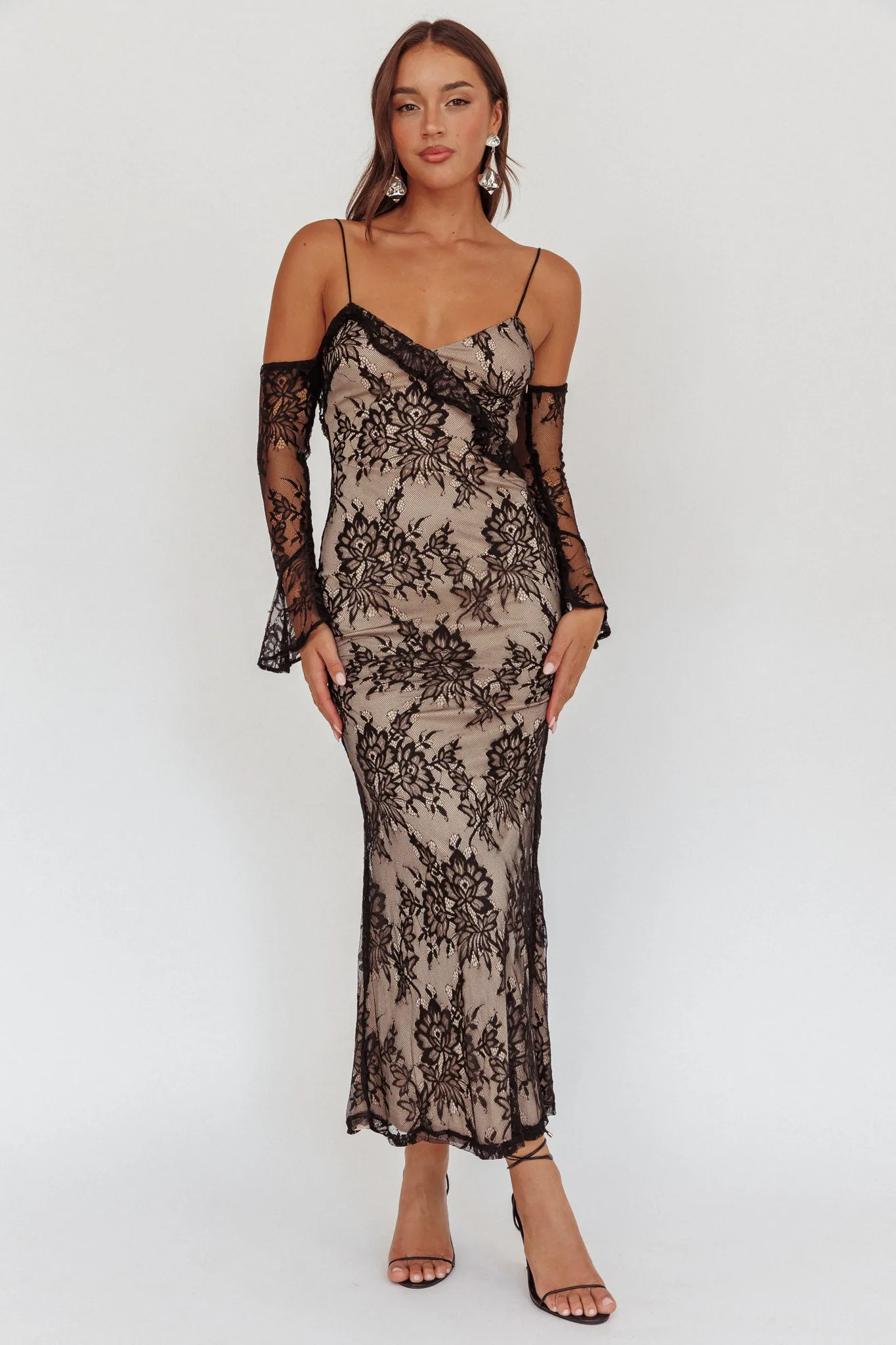 Zarah Off-Shoulder Sleeve Lace Maxi Dress Black sold by Selfie Leslie product image thumbnail 5