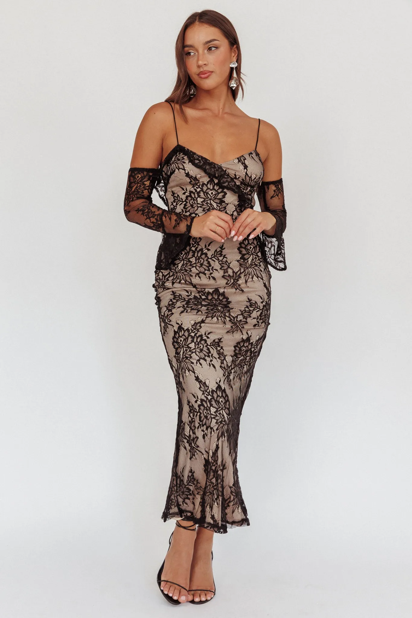 Zarah Off-Shoulder Sleeve Lace Maxi Dress Black sold by Selfie Leslie product image thumbnail 4