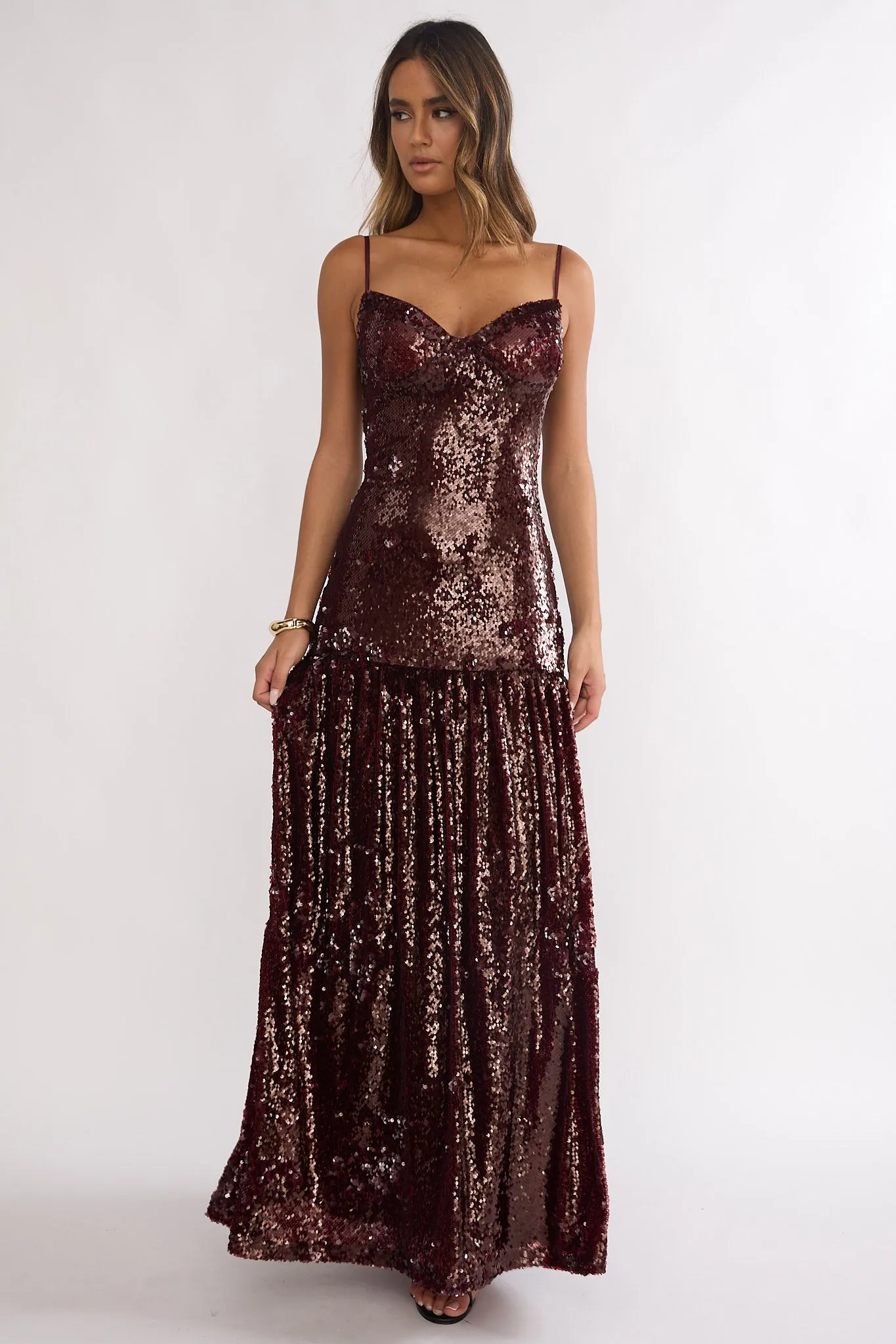 Miller Drop Waist Sequin Maxi Dress Burgundy sold by Selfie Leslie product image thumbnail 5