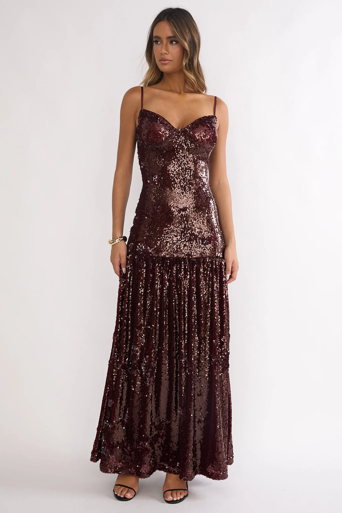 Miller Drop Waist Sequin Maxi Dress Burgundy sold by Selfie Leslie product image thumbnail 4