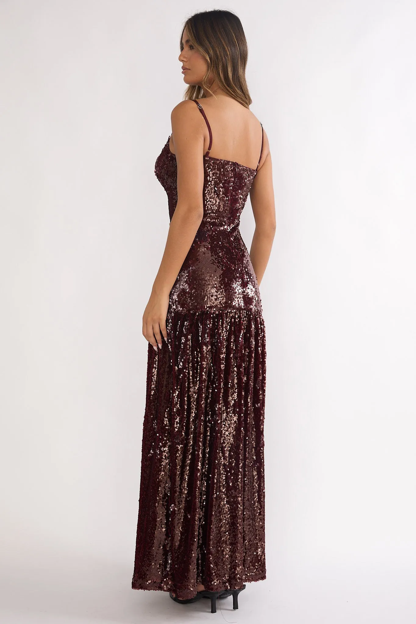 Miller Drop Waist Sequin Maxi Dress Burgundy sold by Selfie Leslie product image thumbnail 2