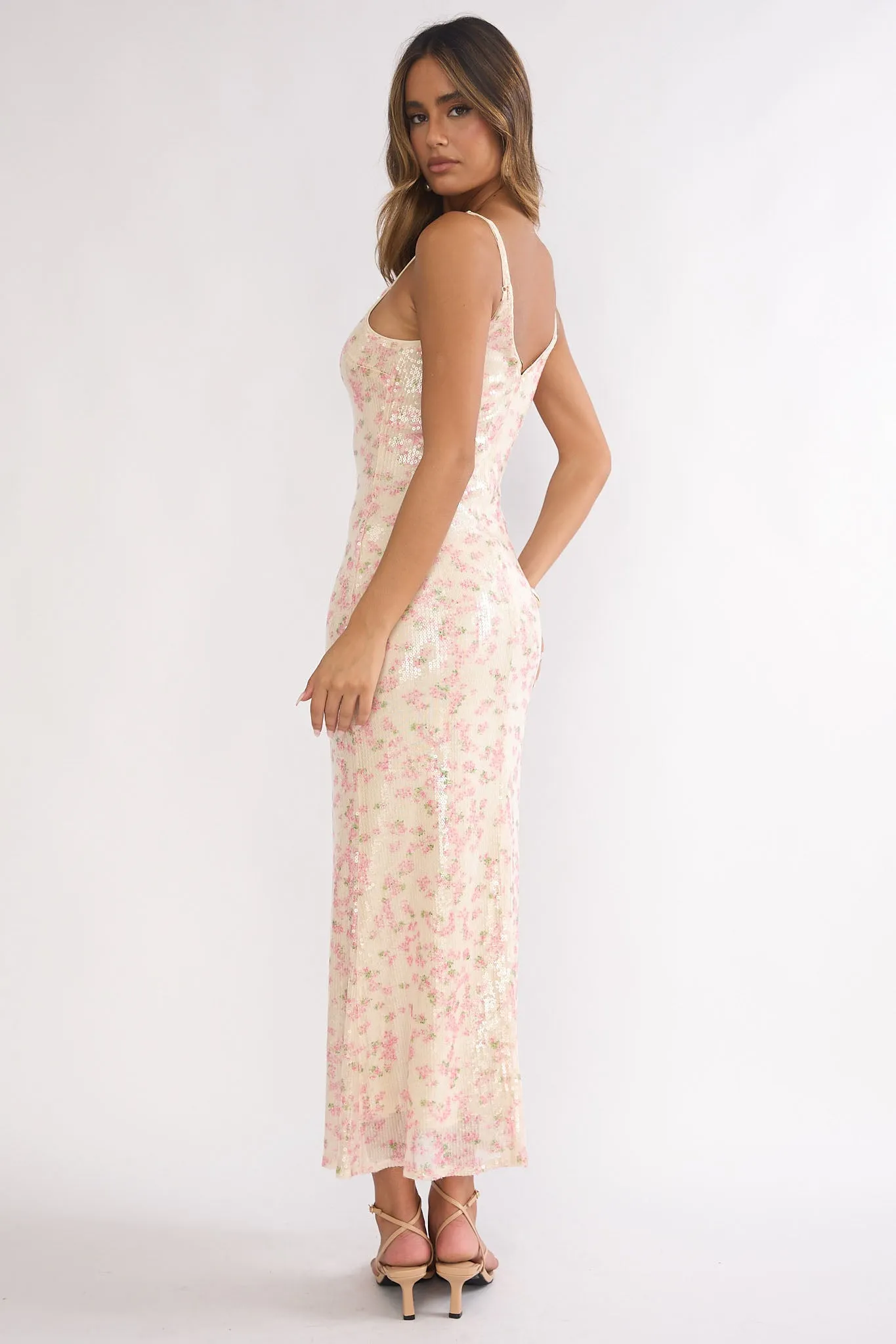 Marielle Bust Tie Sequin Maxi Dress Floral Pink Sage sold by Selfie Leslie product image thumbnail 2