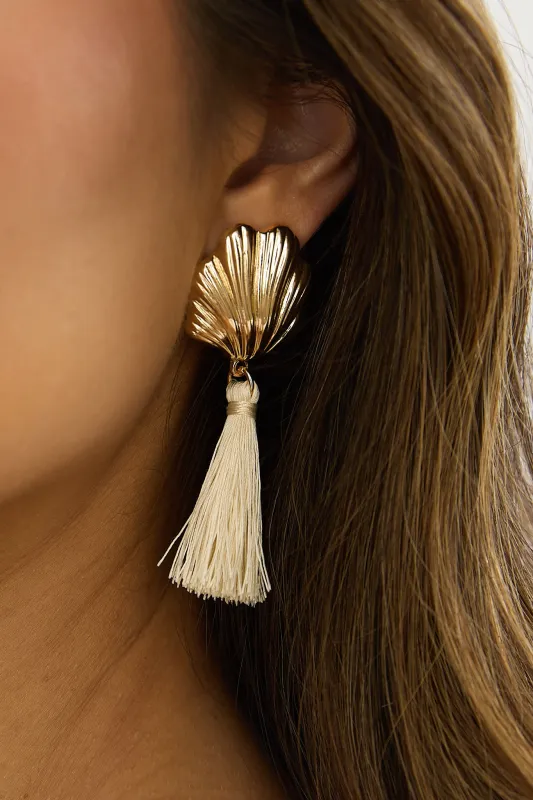 Alora Shell Tassel Earrings Gold/Ivory sold by Selfie Leslie