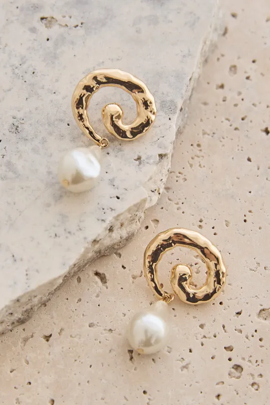 Annetta Spiral Drop Earrings Gold/Pearl sold by Selfie Leslie