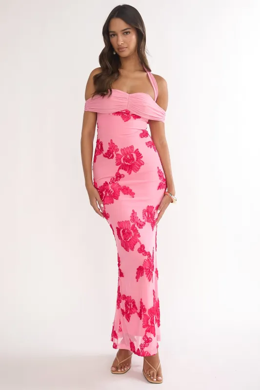 Fleurie Halter Off-Shoulder Maxi Dress Embellished Pink sold by Selfie Leslie