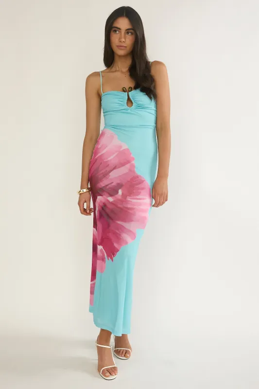 Orabella Waterdrop Wire Bust Maxi Dress Floral Aqua sold by Selfie Leslie