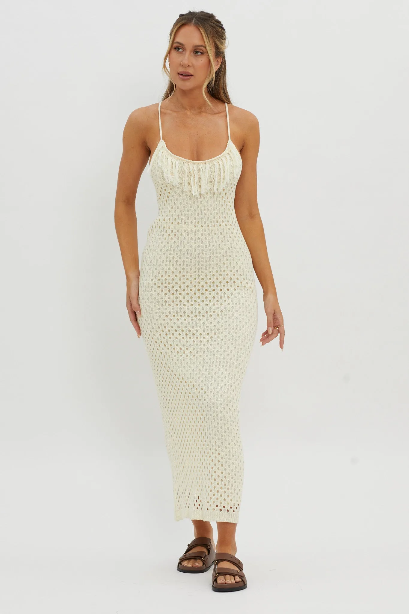 Kesha Open Back Crochet Maxi Dress Cream sold by Selfie Leslie product image thumbnail 4