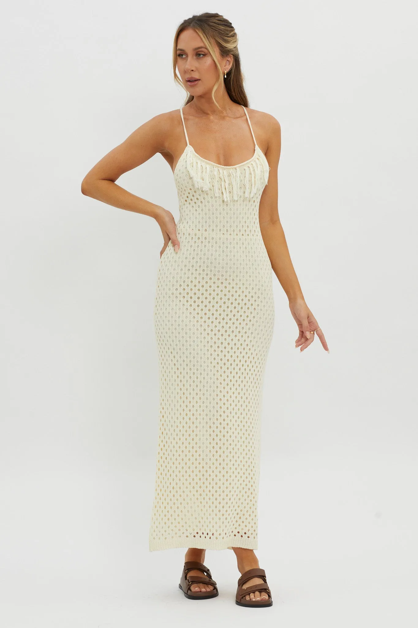 Kesha Open Back Crochet Maxi Dress Cream sold by Selfie Leslie product image thumbnail 5