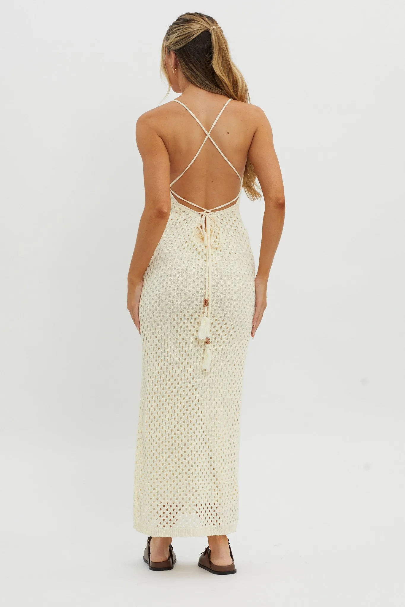 Kesha Open Back Crochet Maxi Dress Cream sold by Selfie Leslie product image thumbnail 2