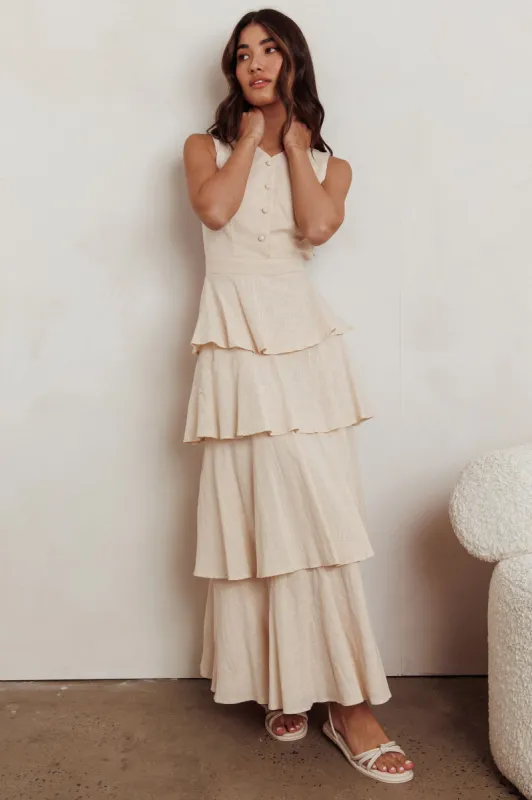 Just Perfect Tiered Ruffle Maxi Dress Oat sold by Selfie Leslie