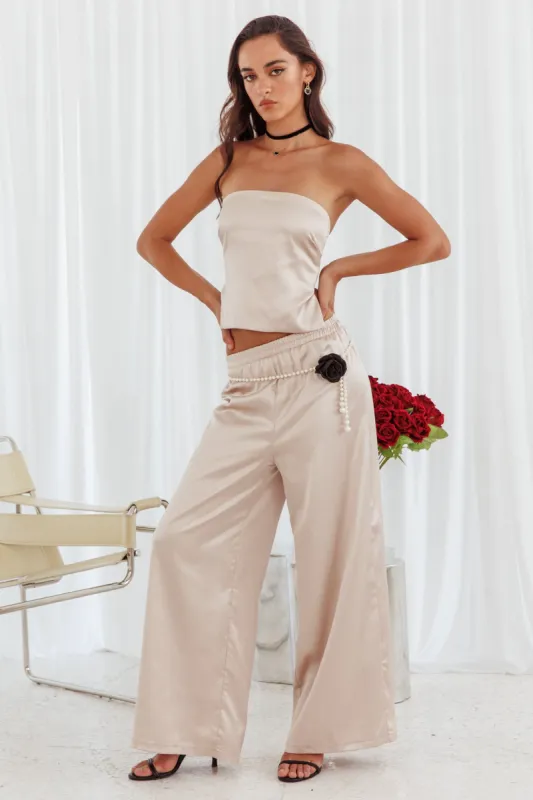 Panama Beach Wide Leg Satin Pants Stone sold by Selfie Leslie