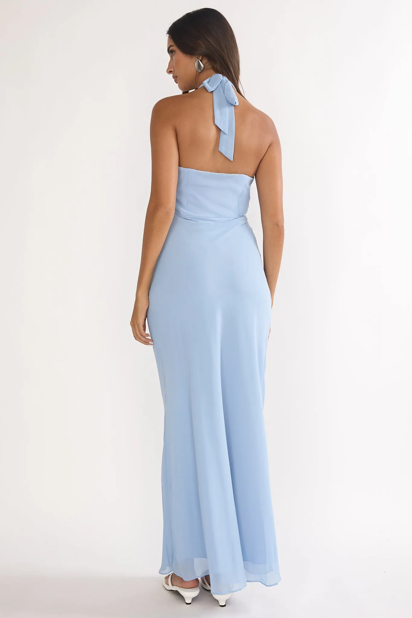 Rovelle Halterneck Pleat Waist Maxi Dress Sky Blue sold by Selfie Leslie product image thumbnail 3