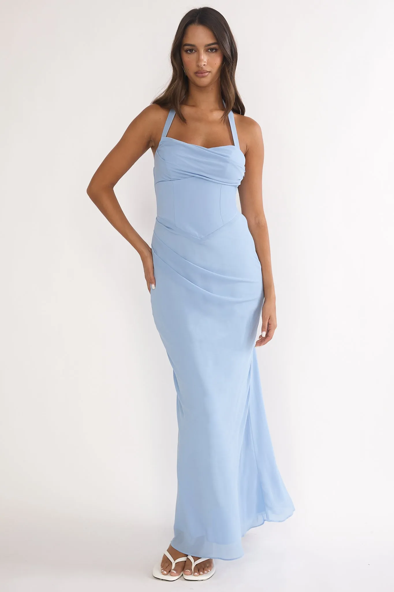Rovelle Halterneck Pleat Waist Maxi Dress Sky Blue sold by Selfie Leslie product image thumbnail 5
