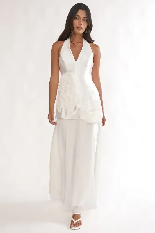 Elyria 3D Ruffle Halter Maxi Dress White sold by Selfie Leslie