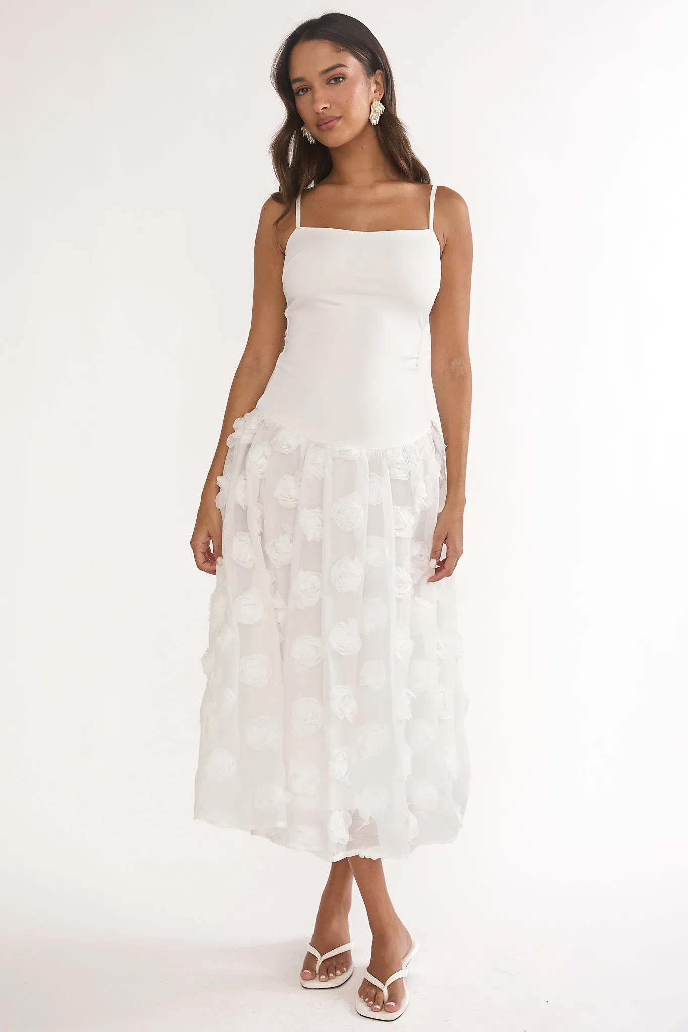 Adley Embellished Drop Waist Midi Dress White sold by Selfie Leslie