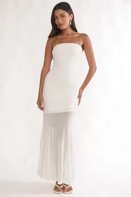 Calluna Strapless Sheer Godet Hem Maxi Dress White sold by Selfie Leslie