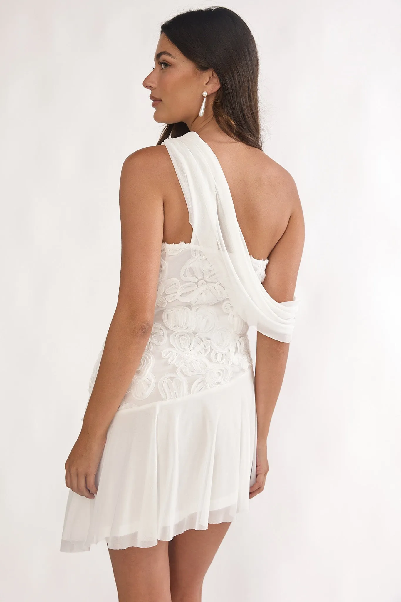 Anaisa One-Shoulder Draped Mini Dress Embellished Off White sold by Selfie Leslie product image thumbnail 2