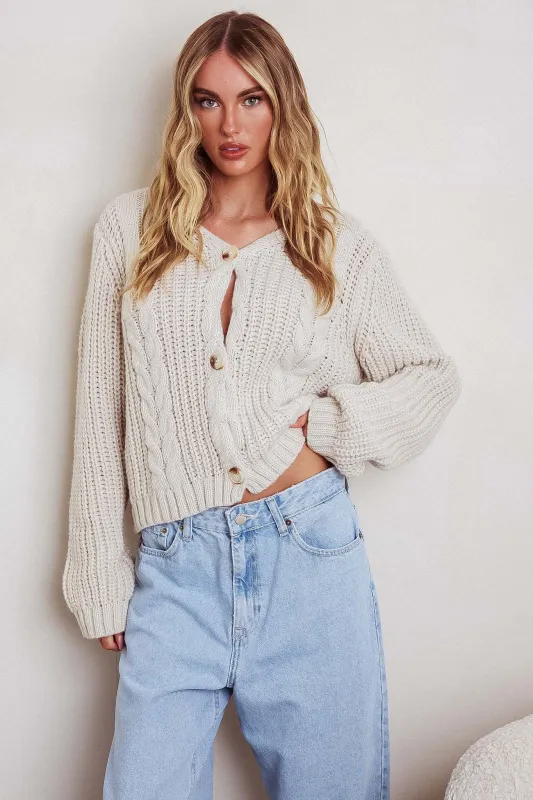 Prime Time Cable Knit Cardigan Oat sold by Selfie Leslie