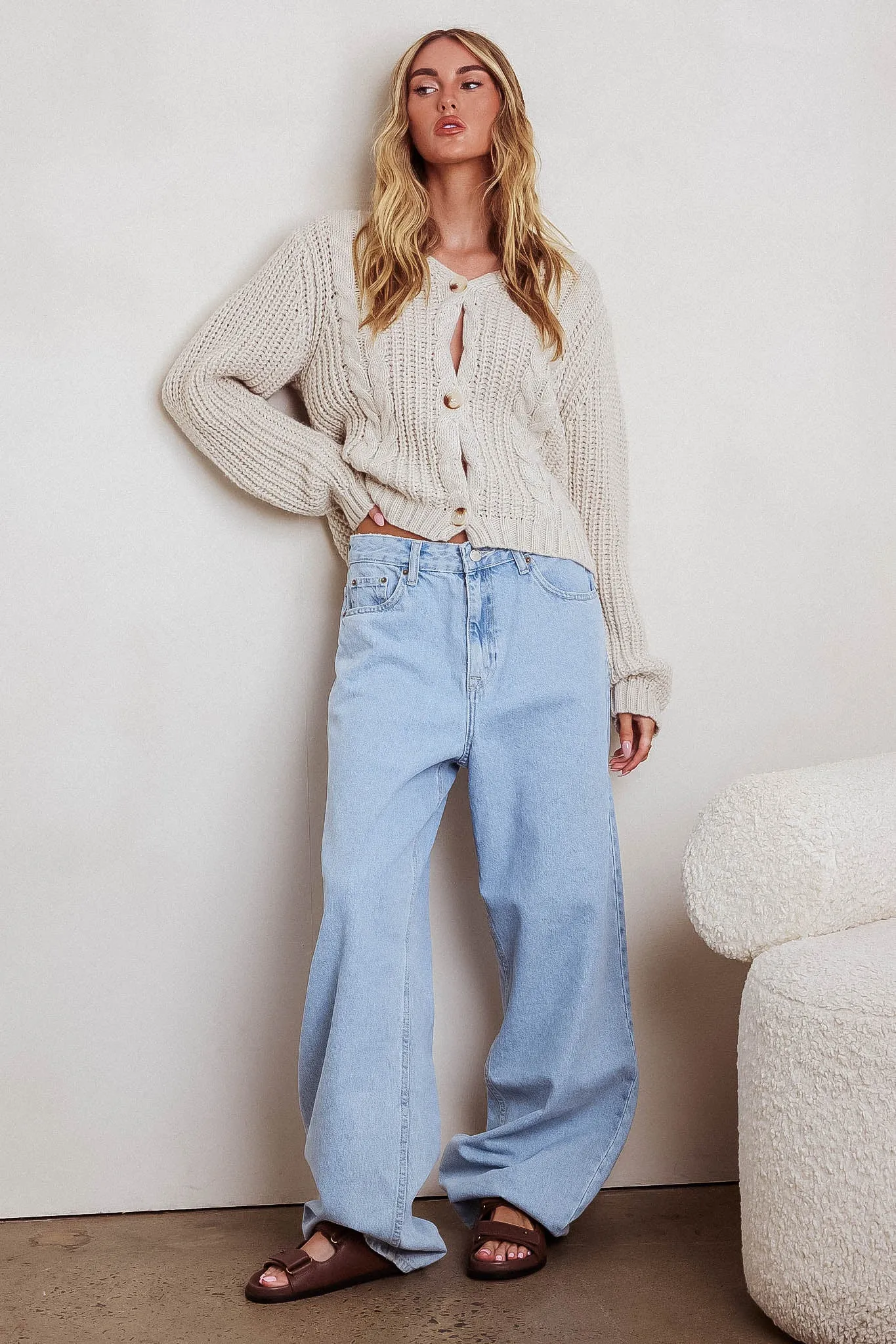 Prime Time Cable Knit Cardigan Oat sold by Selfie Leslie product image thumbnail 4