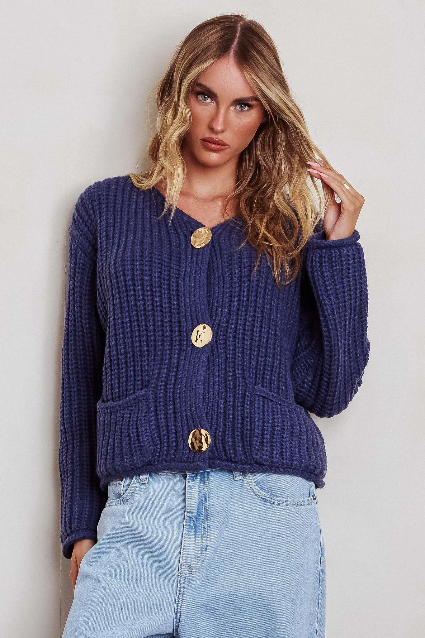 Cindie Chunky Knit Cardigan Navy sold by Selfie Leslie