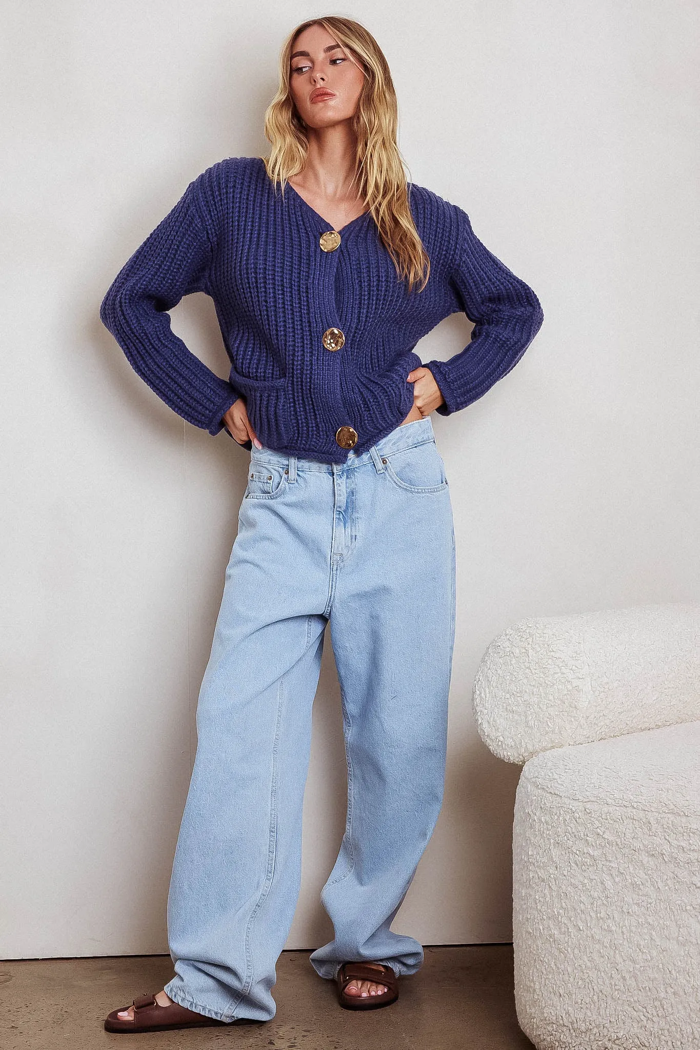 Cindie Chunky Knit Cardigan Navy sold by Selfie Leslie product image thumbnail 4