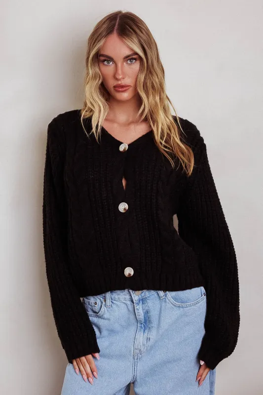 Prime Time Cable Knit Cardigan Black sold by Selfie Leslie