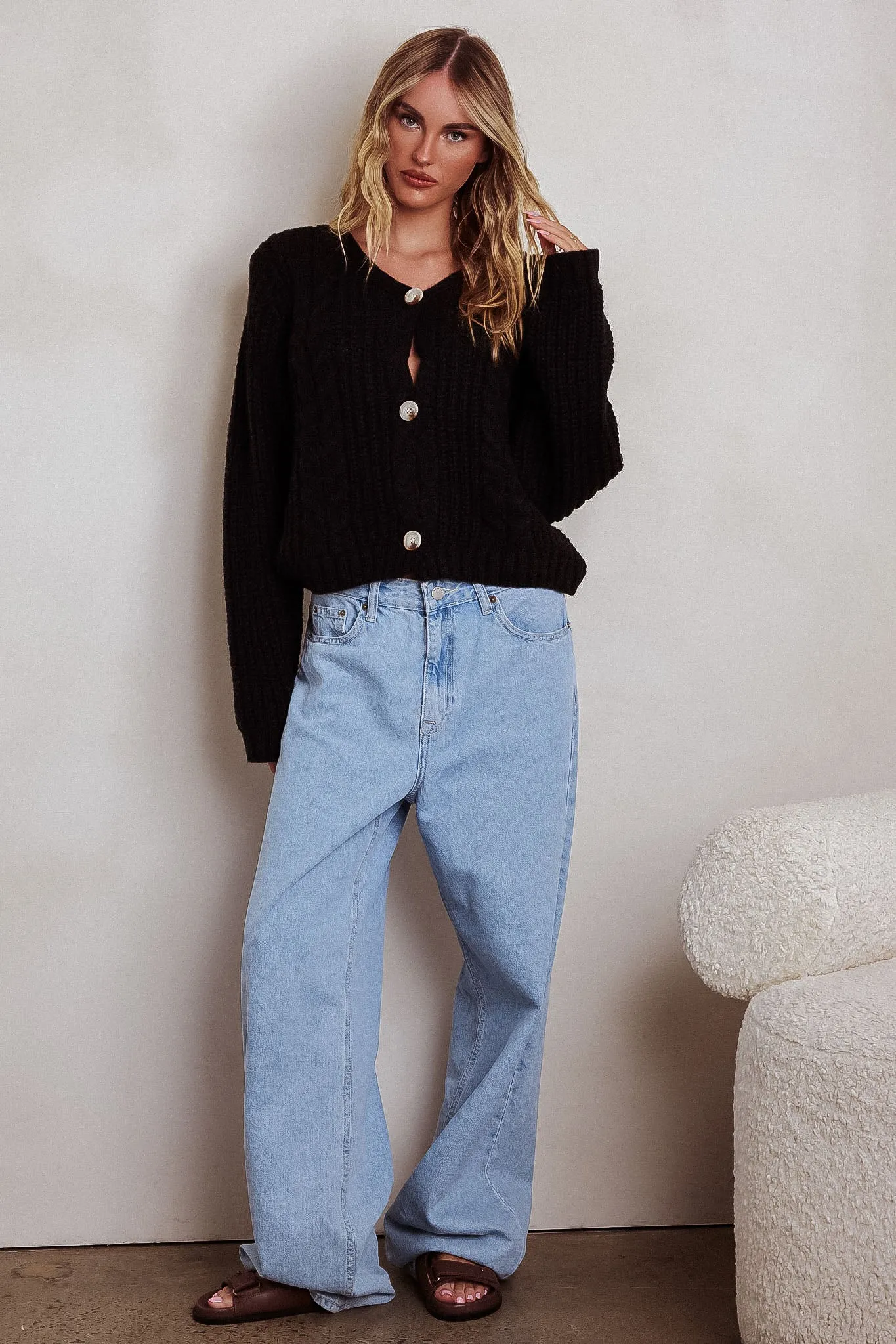 Prime Time Cable Knit Cardigan Black sold by Selfie Leslie product image thumbnail 4