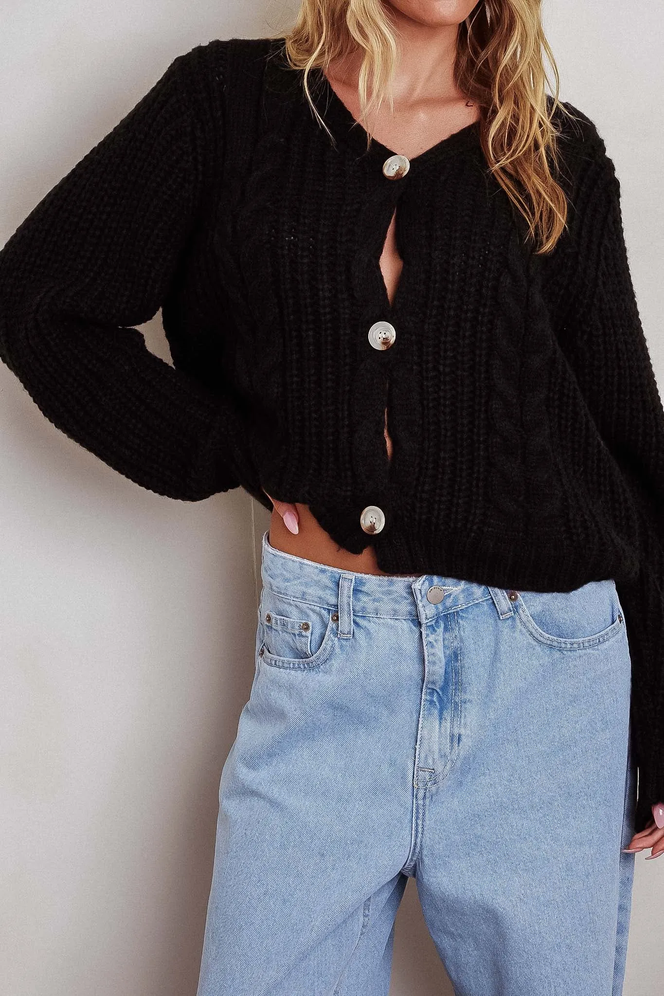 Prime Time Cable Knit Cardigan Black sold by Selfie Leslie product image thumbnail 3