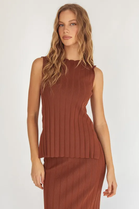 Kimora Sleeveless Knit Top Brown sold by Selfie Leslie