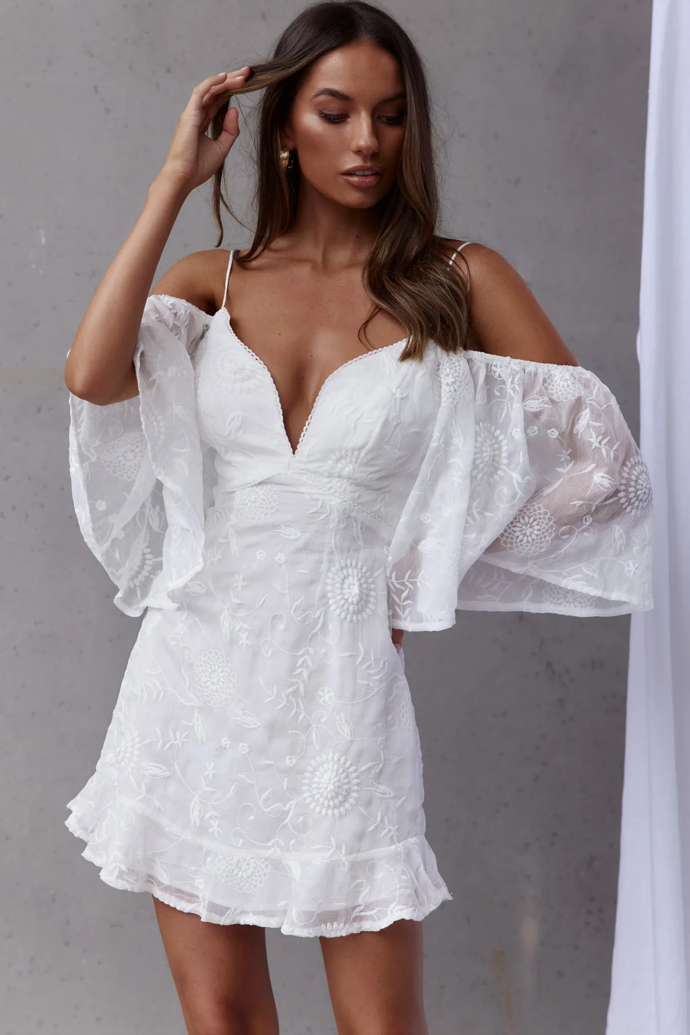 Koda Bell Sleeve Lace-Up Back Mini Dress White sold by Selfie Leslie product image thumbnail 4