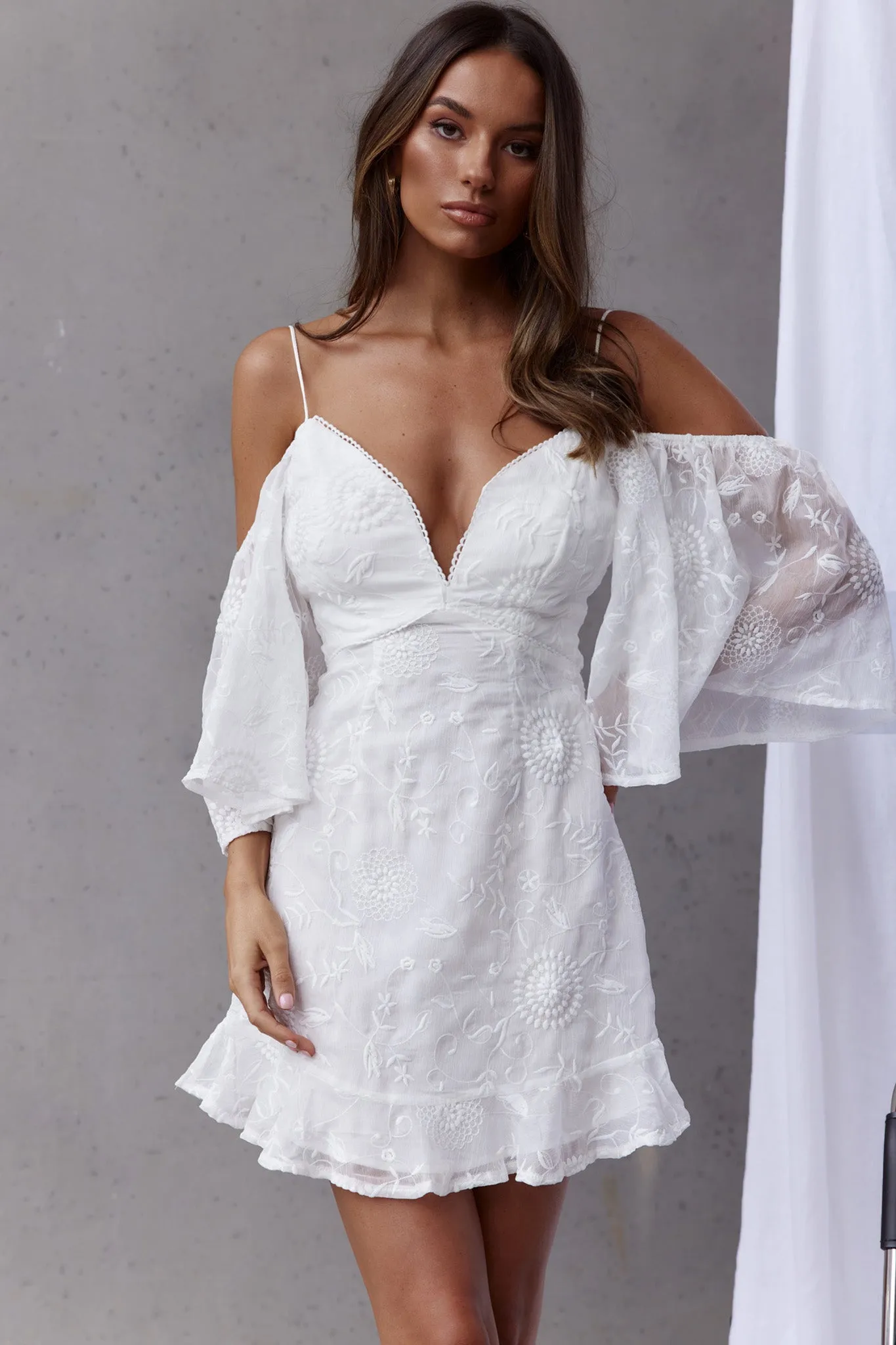 Koda Bell Sleeve Lace-Up Back Mini Dress White sold by Selfie Leslie product image thumbnail 5
